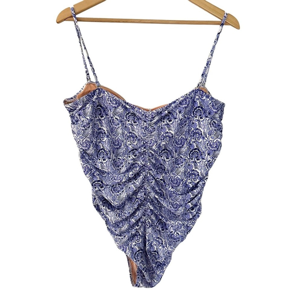 J. Crew Blue White Floral Paisley Ruched Sweetheart One‎ Piece Swimsuit Size 20